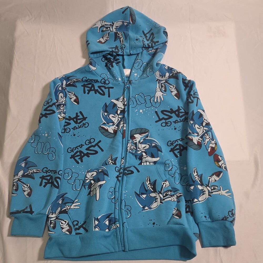 Sonic the Hedgehog Boys Blue Full Zip Hooded Fleece Hoodie M (10/12)